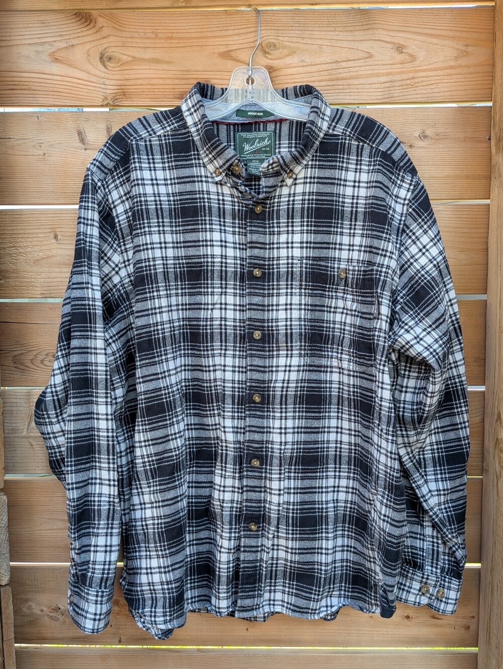 Woolrich Trout Run Flannel Shirt Mens XXL Casual Button Down Checked Plaid Black
